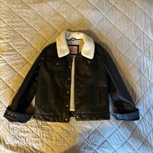 Levi’s Black leather coat with fleece collar
